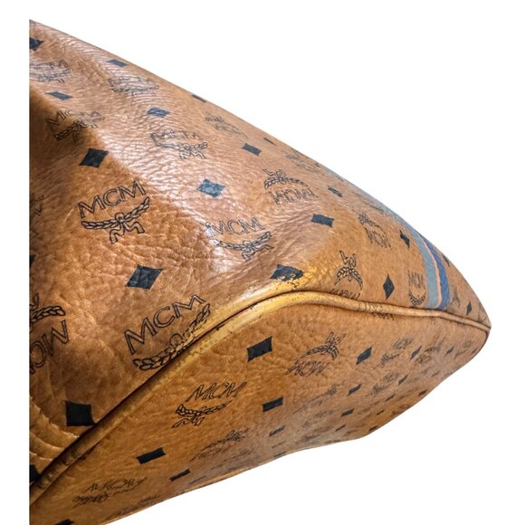 Authentic MCM Blue Stripe Tote Cognac Monogram - Picture 7 of 15